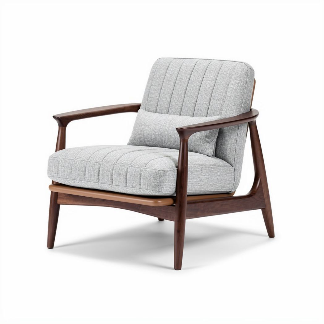 Fauteuil en bois avec coussins gris tissu 75 x 75 x 85cm pour salon