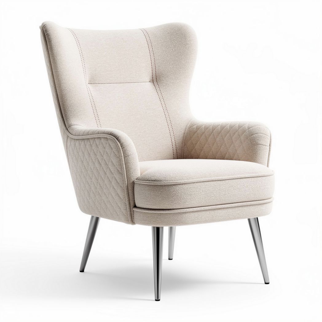 Fauteuil en tissu beige avec une structure en métal argenté dimensions 82 x 80 x 100cm