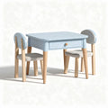 Table pour enfants avec deux chaises en bois couleur bleue et tissu gris 80 x 60 x 50cm