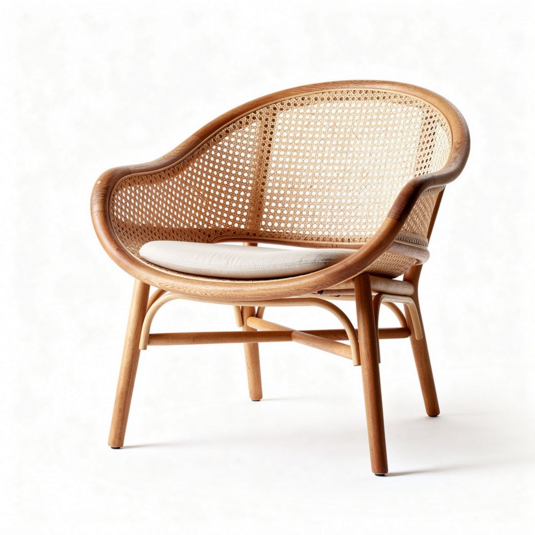 Fauteuil en rotin tressé naturel avec coussin en tissu 70 x 70 x 75cm