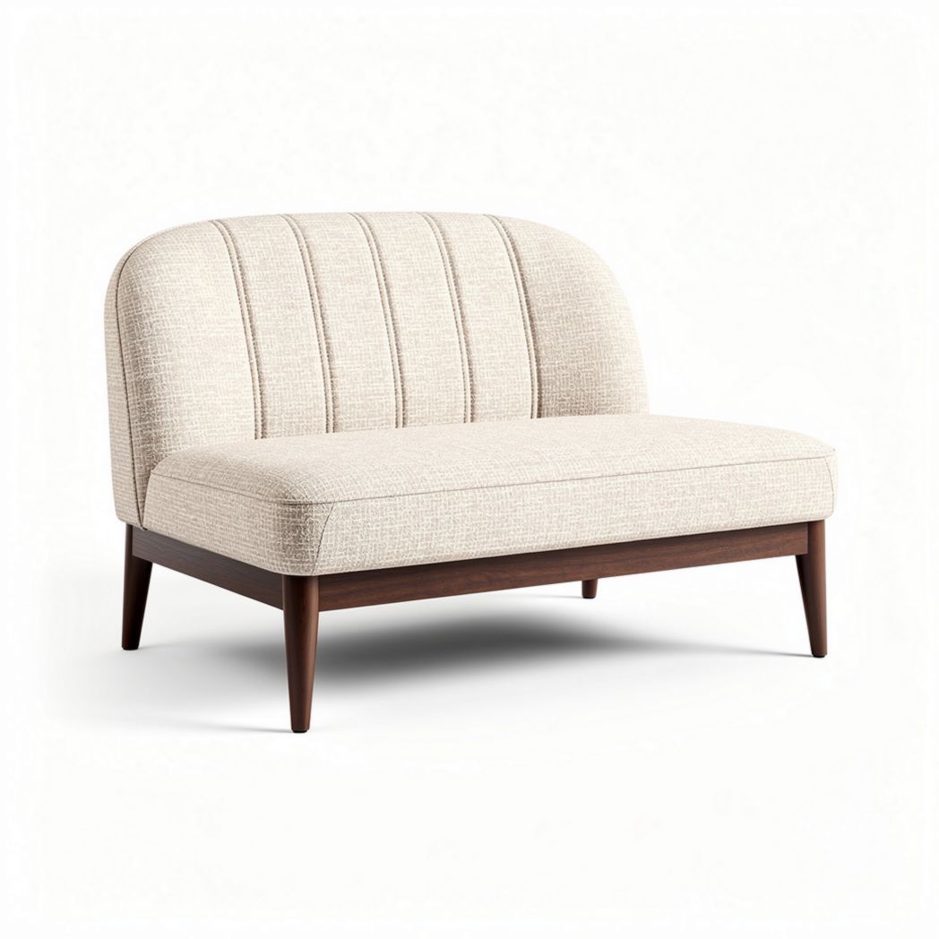 Canapé en tissu beige avec structure en bois de chêne 160 x 90 x 75cm