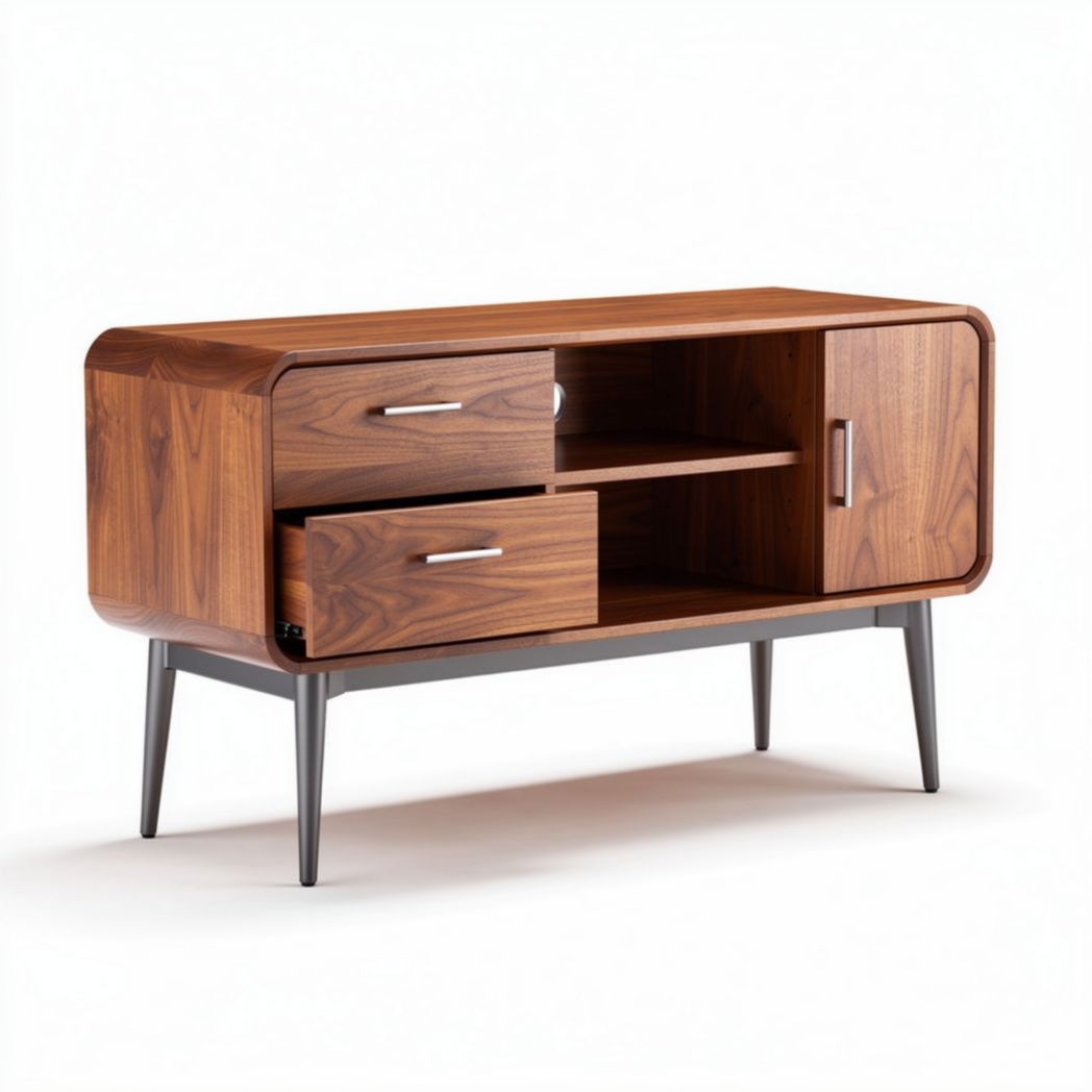 Meuble TV en bois de noyer avec espaces de rangement 120 x 40 x 75cm