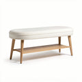 Banc en tissu beige avec structure en bois de hêtre 120 x 40 x 45cm