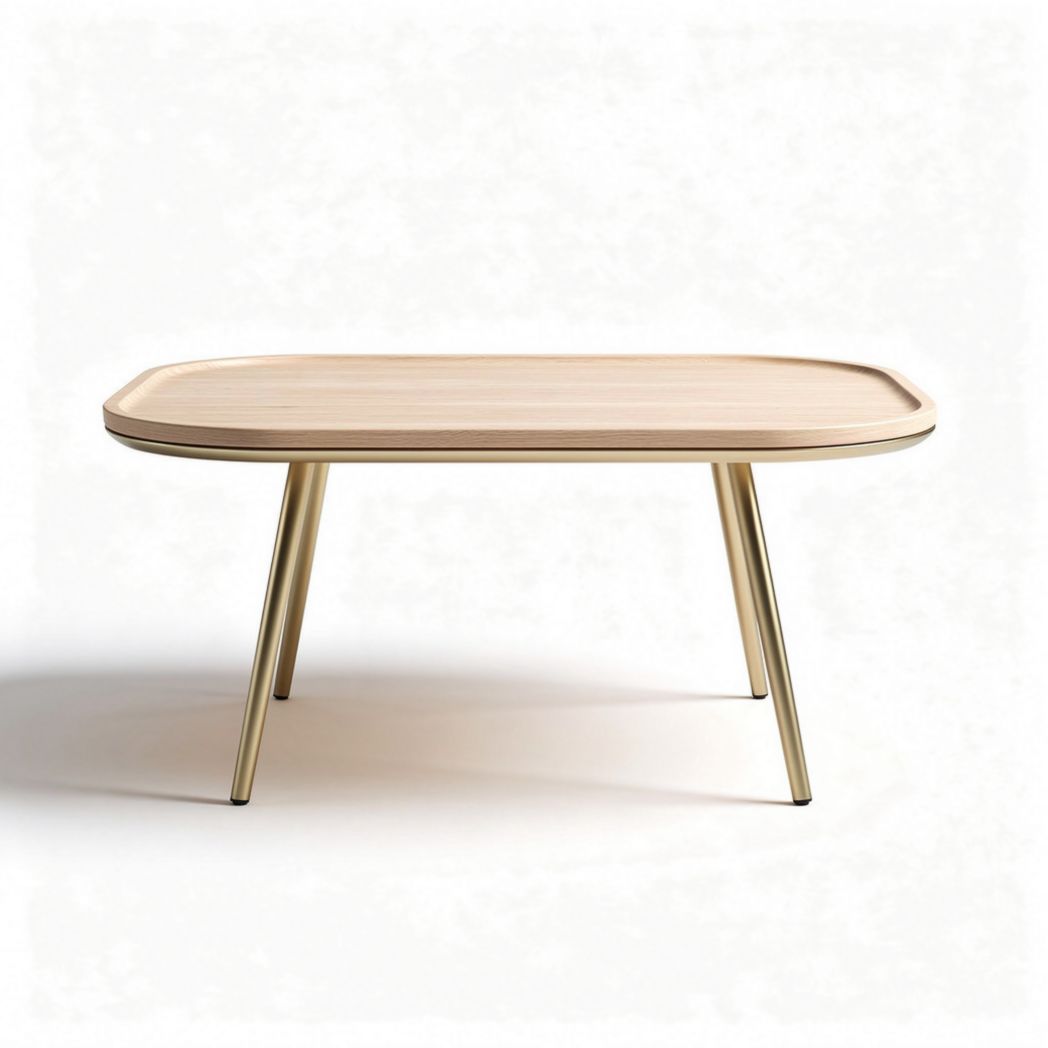 Table basse en bois avec plateau rectangulaire et pieds en acier doré 120 x 60 x 45cm