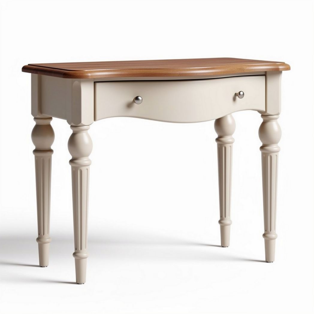 Table console en bois de pin couleur crème et plateau en chêne 105 x 50 x 75cm