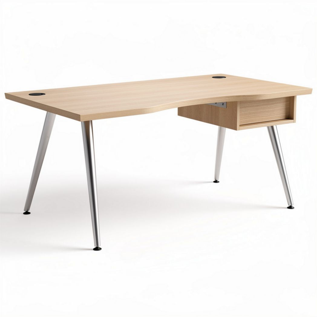 Bureau en bois clair avec tiroir et pieds en métal 150 x 70 x 75cm