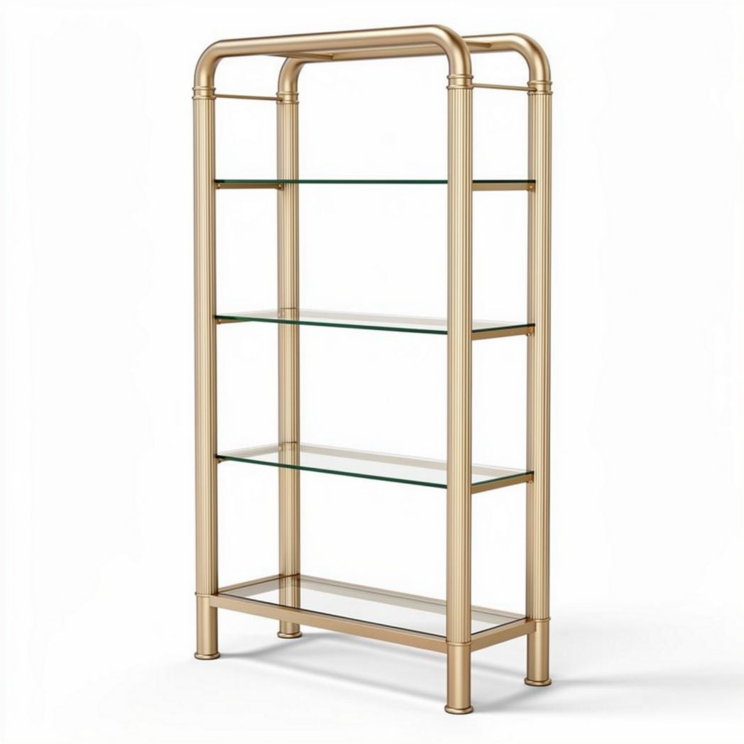 Étagère en métal doré avec étagères en verre 80 x 40 x 180cm pour rangement décoratif